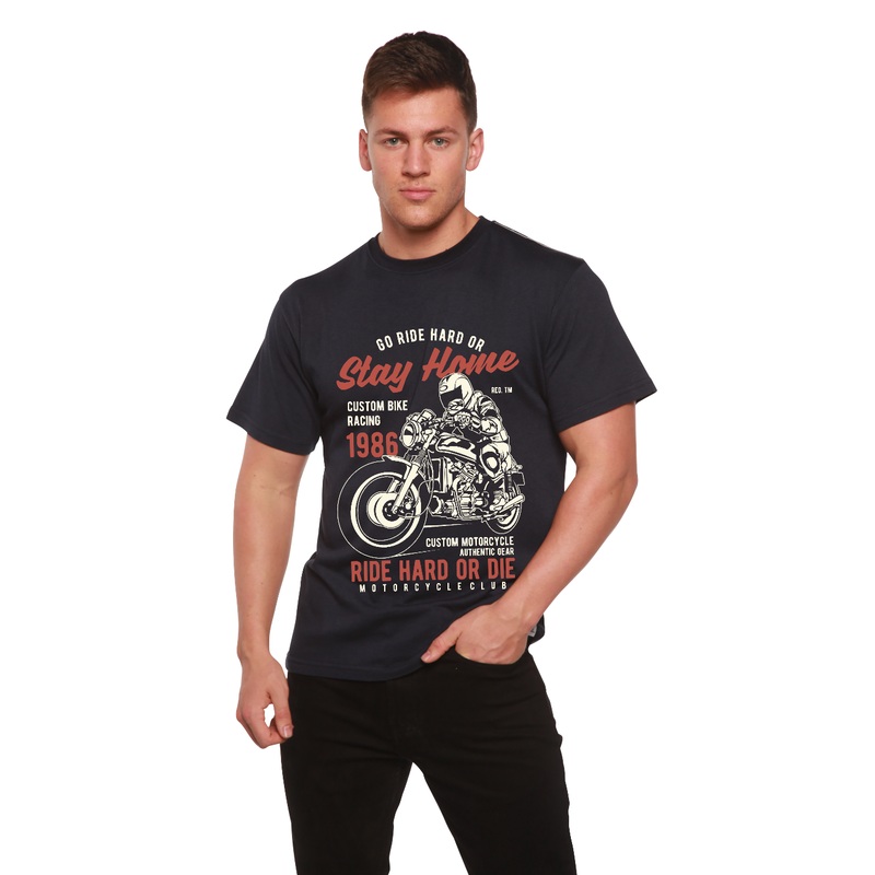 Go Ride Hard Men’s Bamboo Viscose/Organic Cotton Short Sleeve Graphic T-Shirt Medium Black