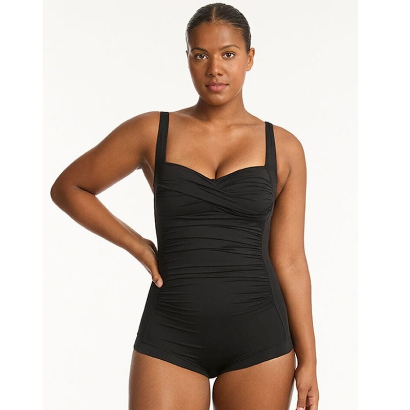 Sea Level Eco Essentials Twist Front A-DD Cup Boyleg One Piece Swimsuit – Black 4