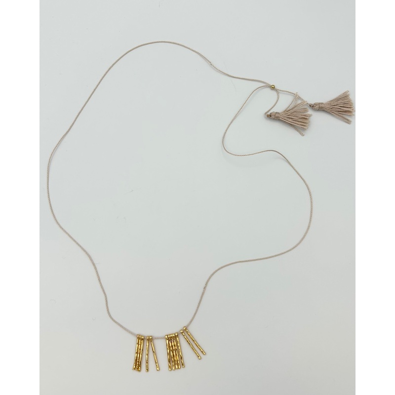 Tan Adjustable Necklace with Gold Dangles