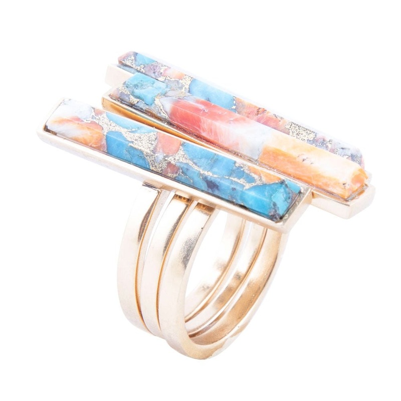 Triple Threat Blue Turquoise Orange Spiny Oyster Matrix Golden Ring Set 7