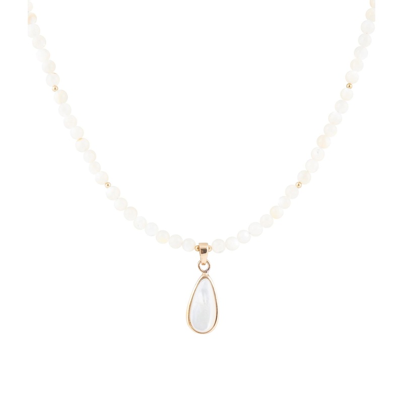 White Mother of Pearl Tear Drop Golden Pendant Necklace