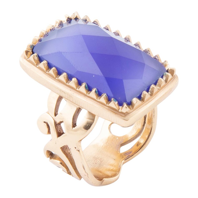 Filigreed Blue Agate Golden Statement Ring 7