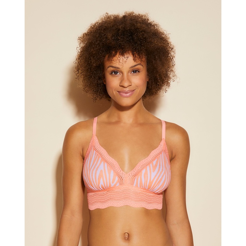 Bralette Con Coppe In Cotone Zebra Icy Violet/Coral Breeze S