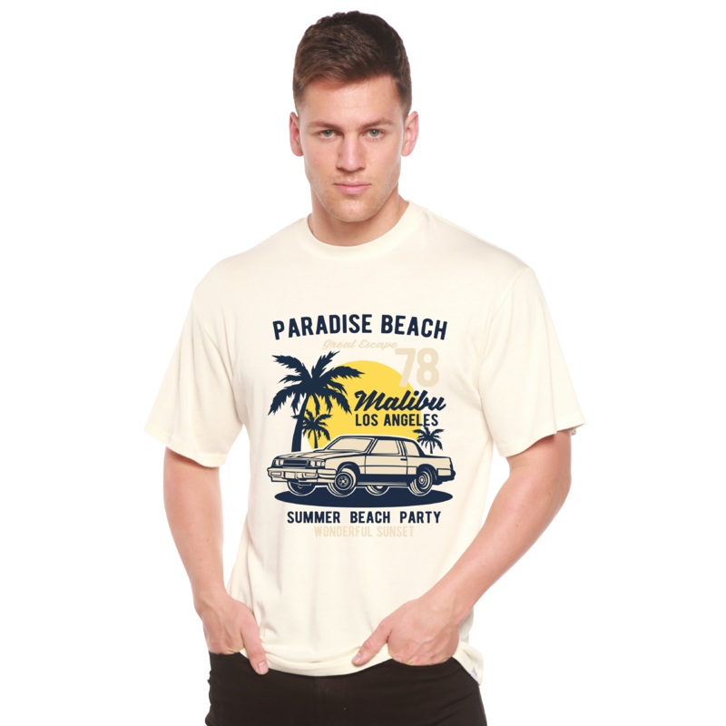 Paradise Beach Spun Bamboo Men’s Bamboo Viscose/Organic Cotton Short Sleeve Graphic T-Shirt Medium Black
