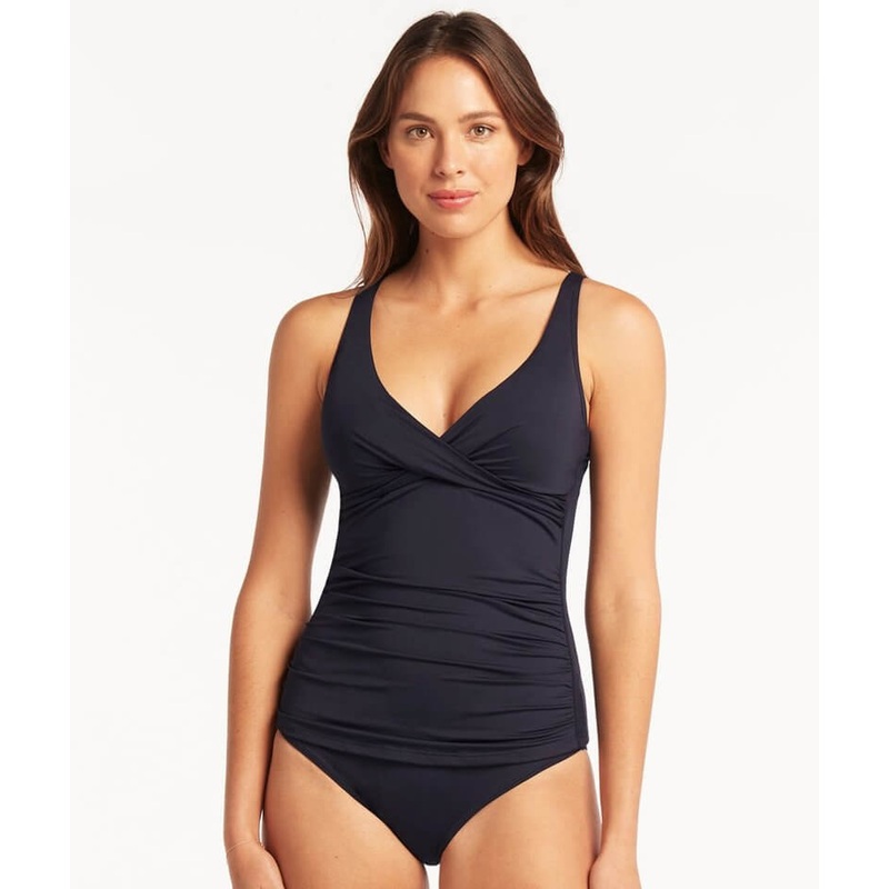 Sea Level Eco Essentials Cross Front A-DD Cup Singlet Top – Night Sky Navy 4