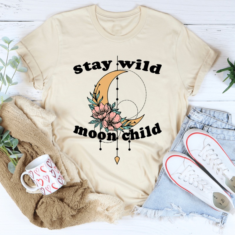 Stay Wild Moon Child Boho Tee Soft Cream S