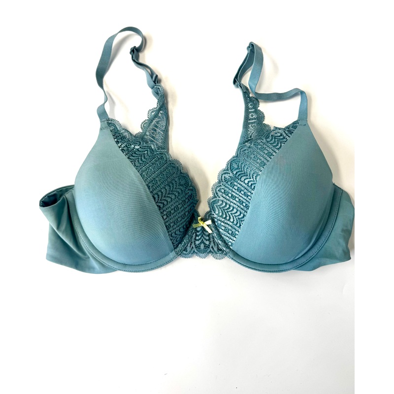 Teal Lace-Lined Bow Bra- 34B