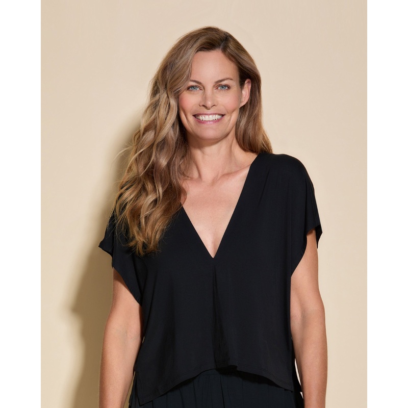 Camiseta Con Doble Escote En V Negro XS