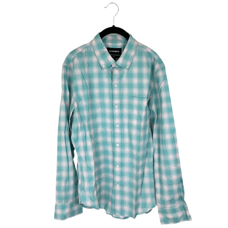 Mens Pastel Blue and Pink Plaid Shirt – Medium