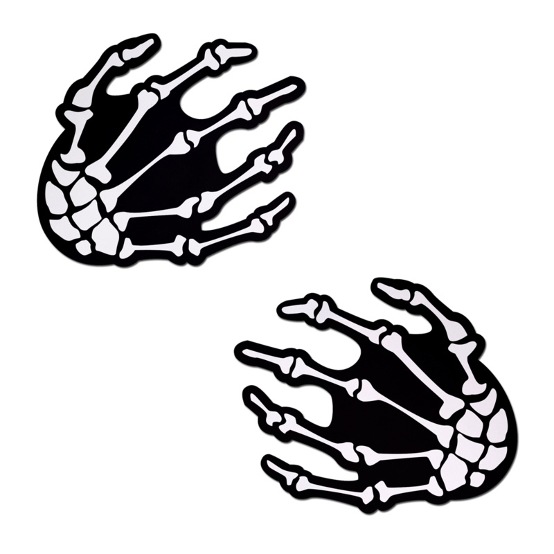 Boney Skeleton Hands on Black Nipple Pasties by Pastease White