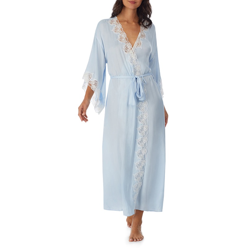 Eileen West Santorini Satin Wrap Longsleeve Robe S/M Blue