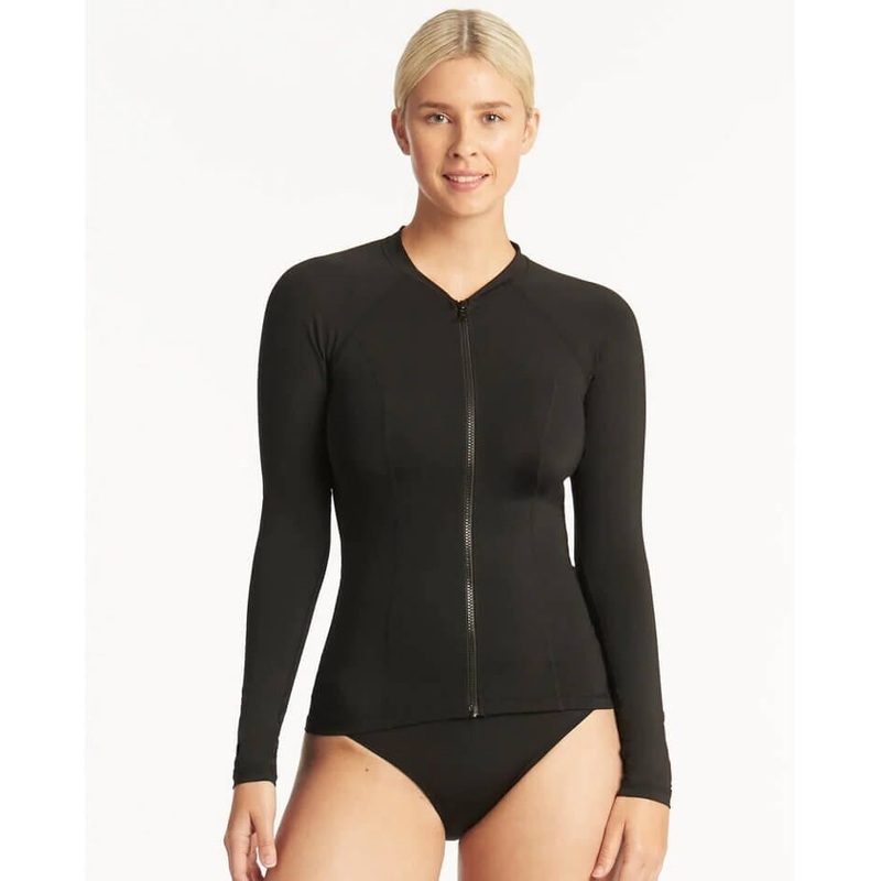 Sea Level Eco Essentials Long Sleeve Rash Vest – Full Zipper – Black 4