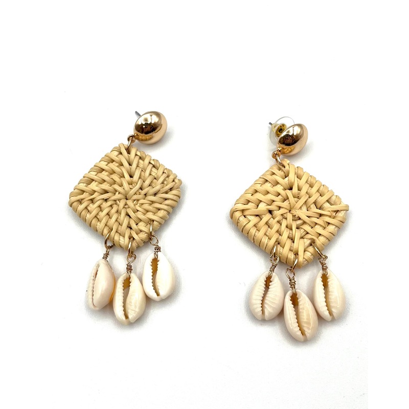 Woven Patch With Dangling Shell Earrings