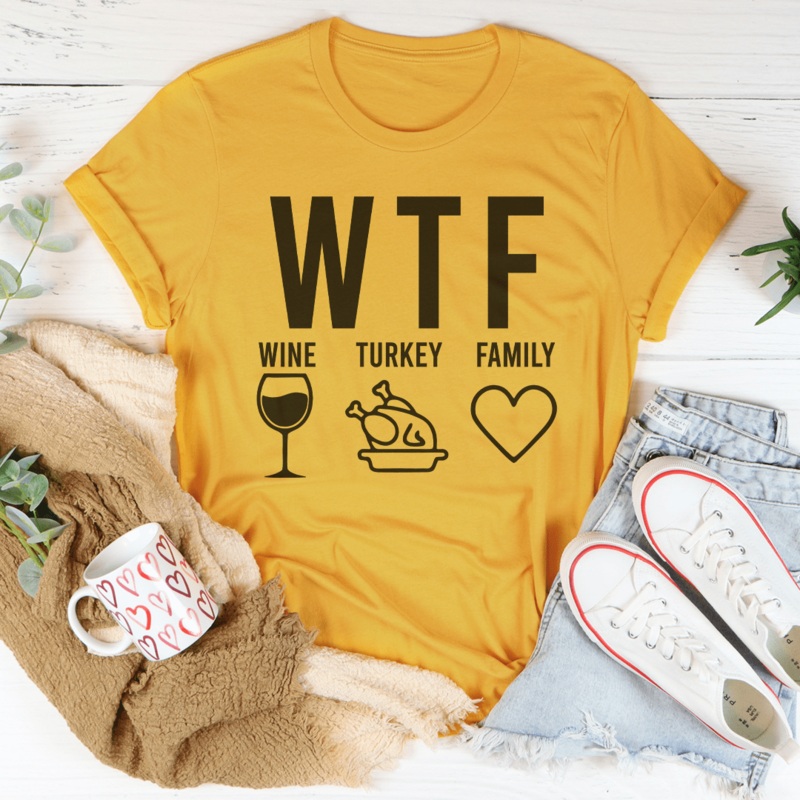 WTF Wine Turkey Family Tee Black Heather S