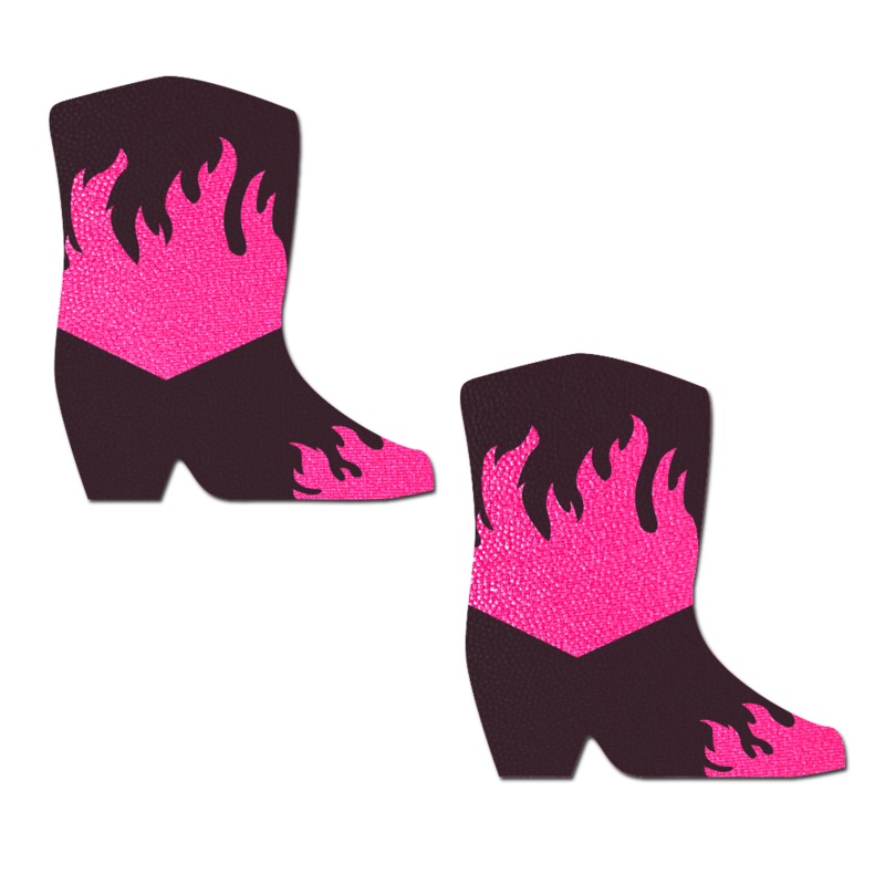 Boots: Neon Pink Flaming Cowboy Boot Nipple Pasties by Pastease
