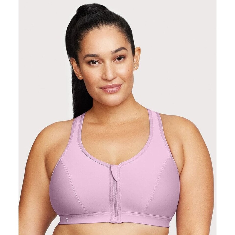 Glamorise Zip Up Front-Closure Wire-free Sports Bra – Lavender 34B