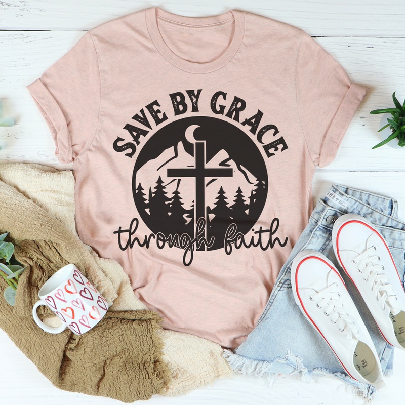 Save By Grace Through Faith Tee Heather Prism Peach S