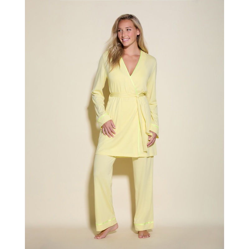 3-Teiliges Pyjama-Set Mit Bademantel Mignonette/Neon Yellow XS