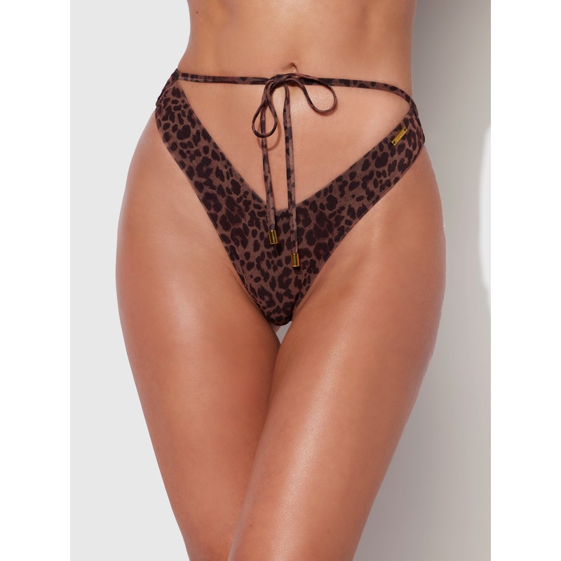 Alanza High-Waist Tie Front Swim Bottom Leopard S