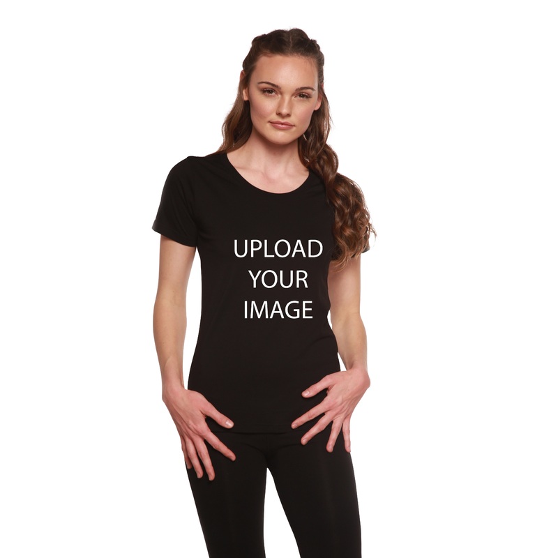 Custom Printed Women’s Bamboo/Cotton Short Sleeve Scoop Neck Graphic T-Shirt Medium Black