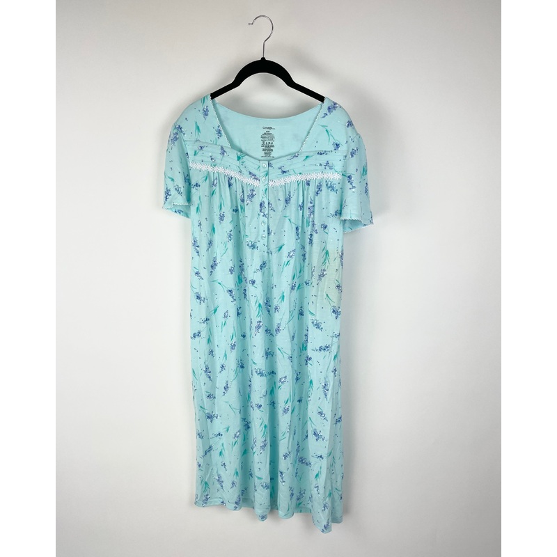 Teal Floral Print Nightgown – Medium