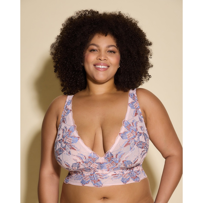 Ultra Curvy Longline Bralette Pink Lilly/Luzerne Blue XS