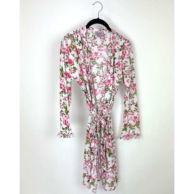 White and Pink Floral Ruffle Robe – Size 0-2