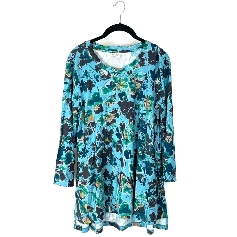 Blue Floral Long Sleeve Top – Small