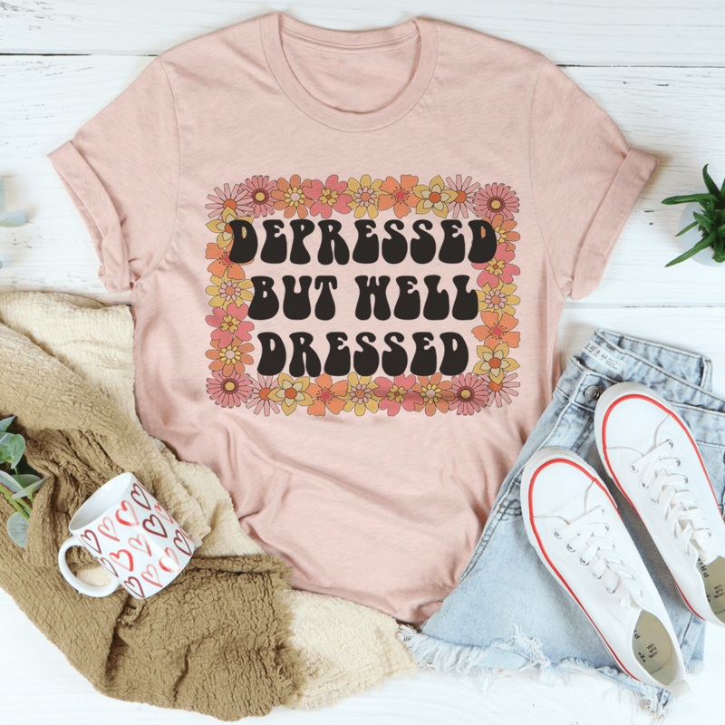 Depressed But Well Dressed Tee Heather Prism Peach S