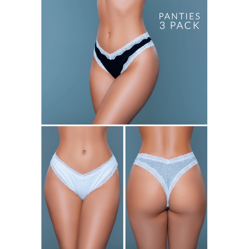 Ebba Thong (3 Pack) Black-Grey-White L