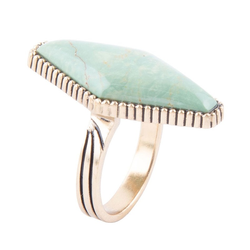 Trillion Green Turquoise Golden Ring 7