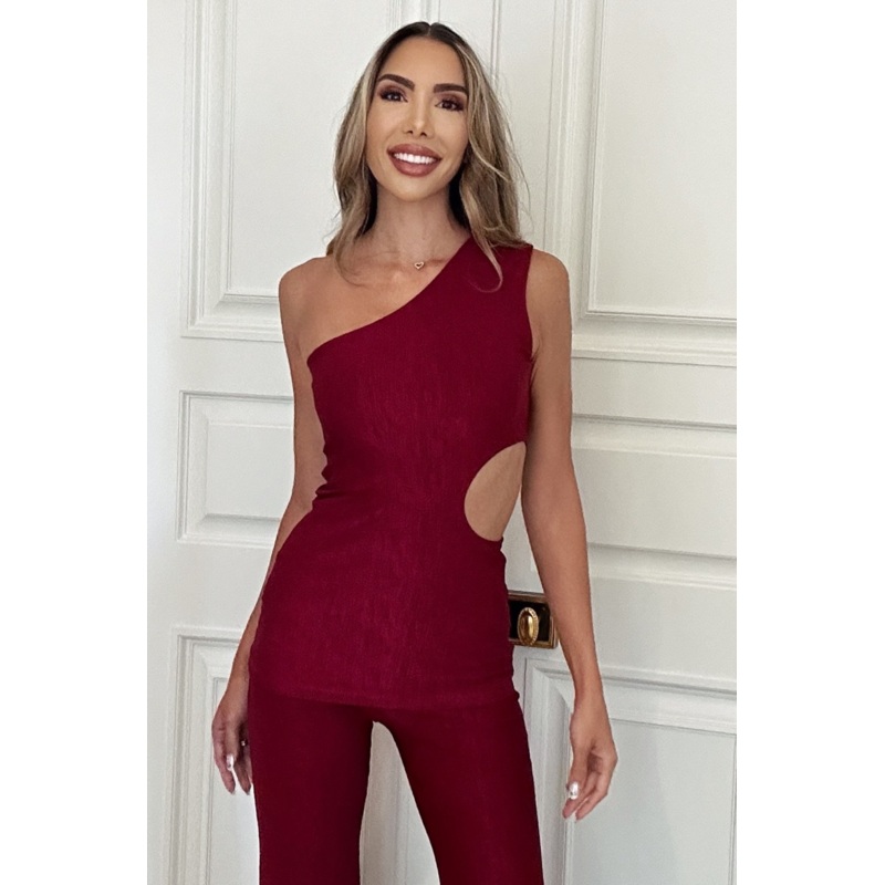CAMILA BURGUNDY One Shoulder Top XS