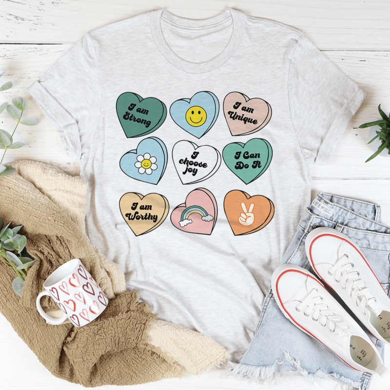 Candy Hearts Positivity Affirmations Tee White S