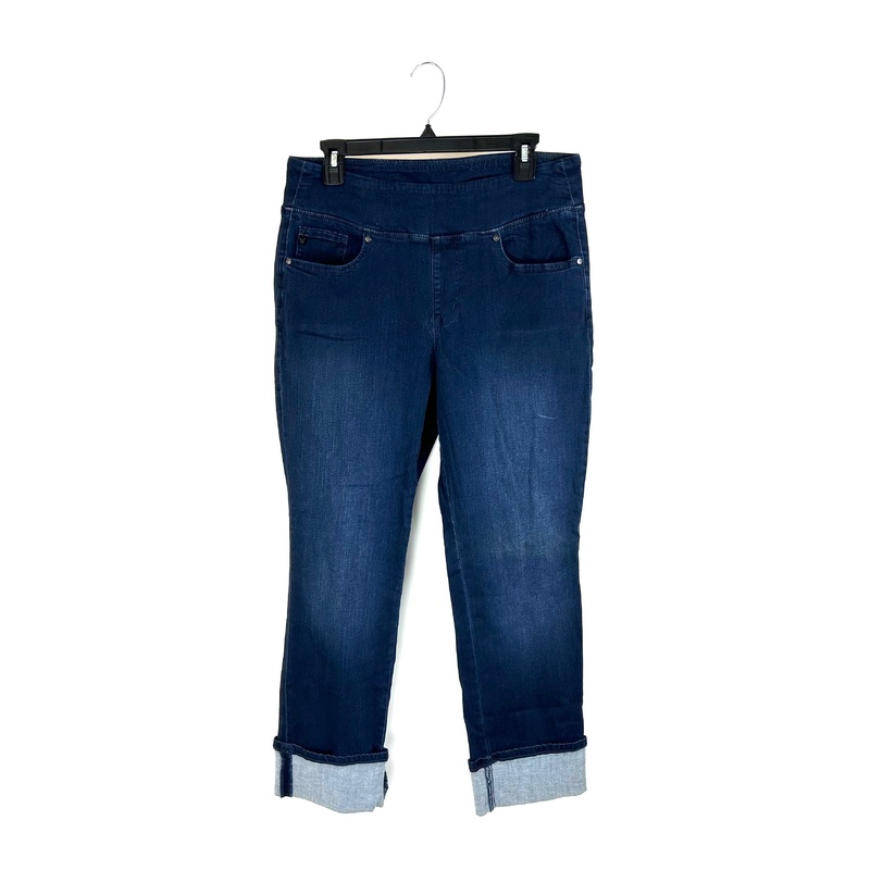 Dark Indigo Cuffed Crop Elastic Jeans – Size 12