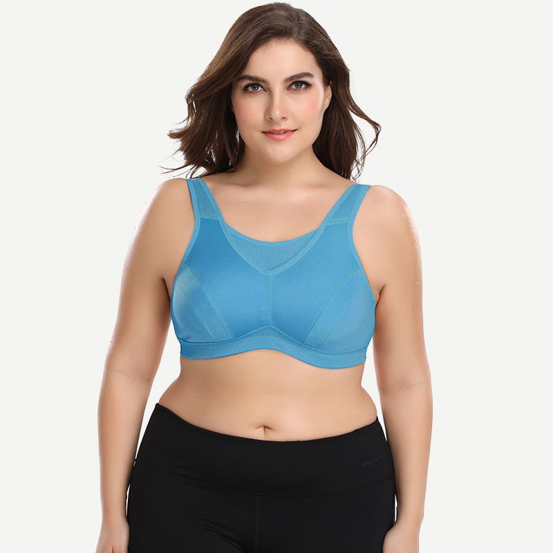 Full Coverage Plus Size Non Padded Yoga Sports Bra Blue 42B/95B