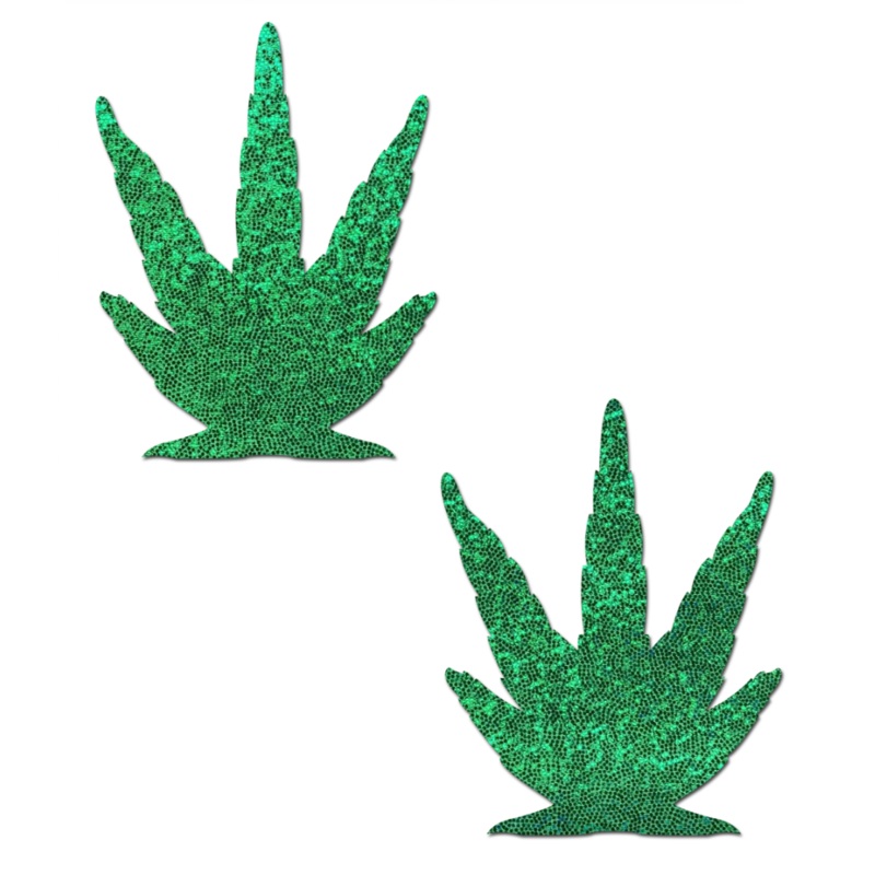Leaf: Glittering Green Pot Leaves Nipple Pasties by Pastease