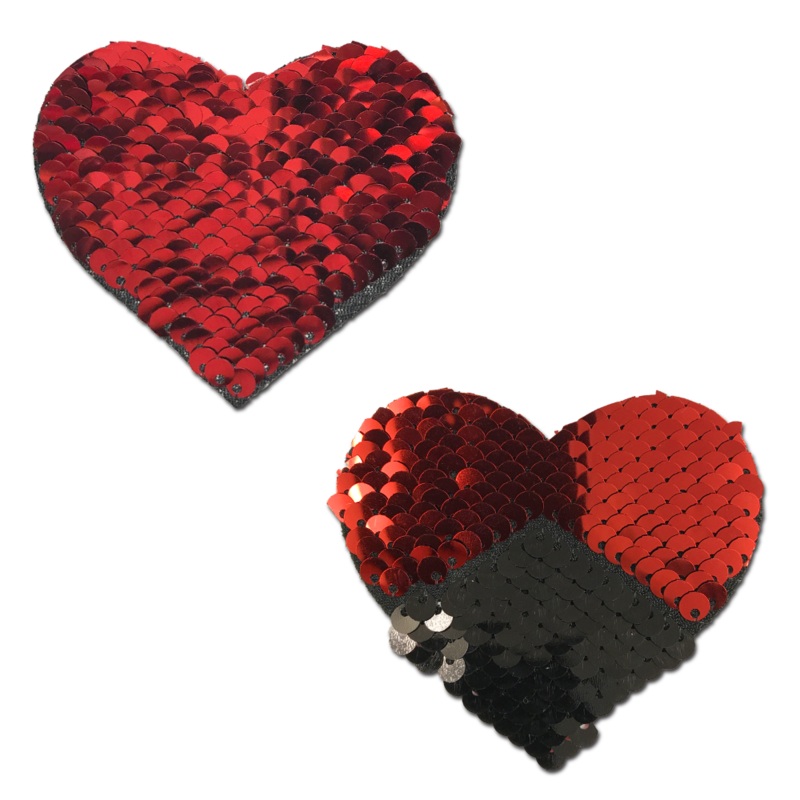 Love: Red & Black Color Changing Sequin Heart Nipple Pasties by Pastease Red
