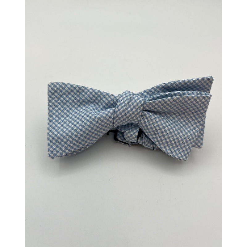 MENS Blue and White Gingham Bow Tie