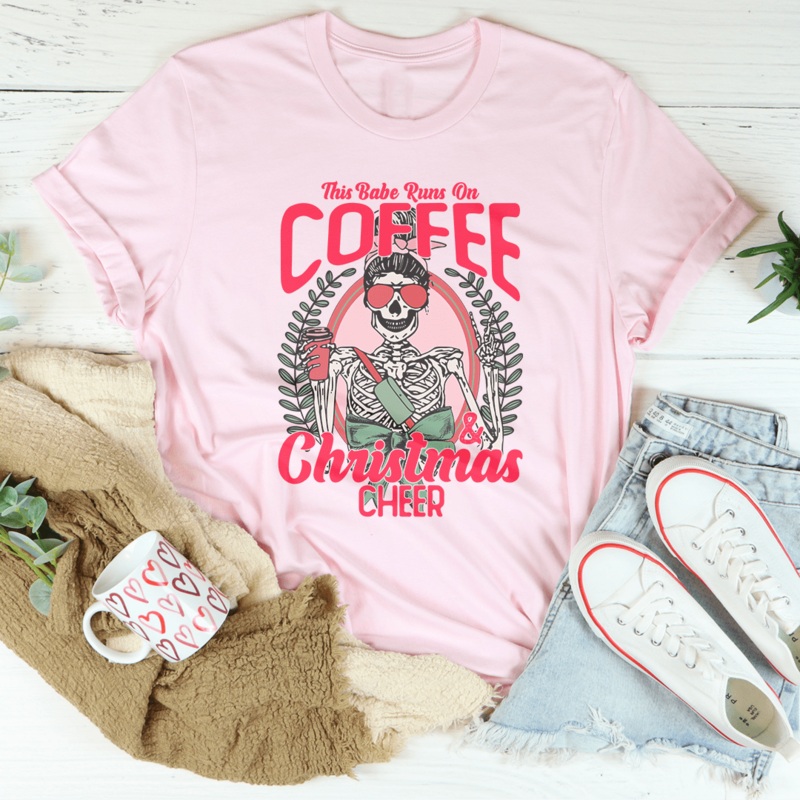 This Babe Runs On Coffee & Christmas Cheer Tee Black Heather S
