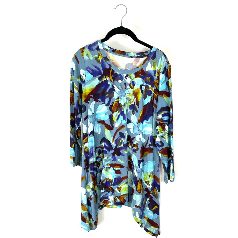 Tropical Asymmetrical 3/4 sleeved Top – Small