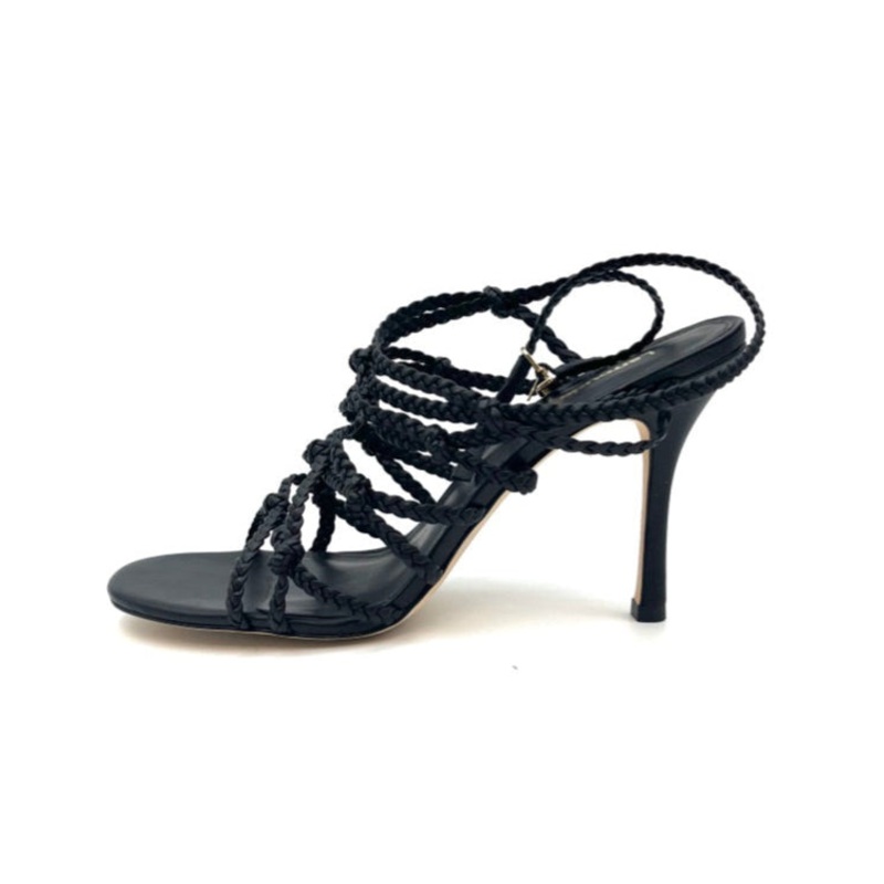 Black Leather Braided Strap Heels – Size 10