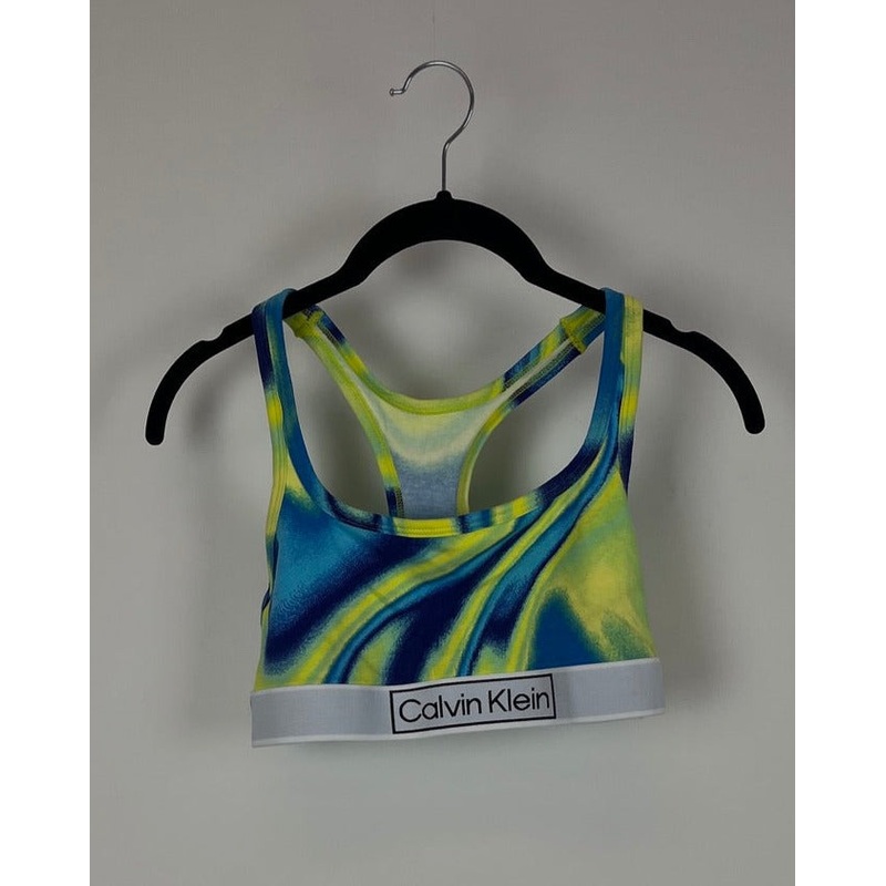 Blue and Yellow Swirl Sports Bra – Small