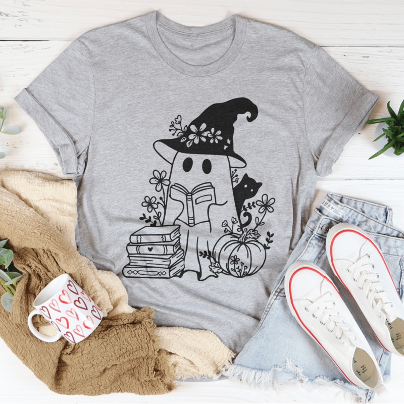 Cute Witch Ghost Tee Heather Orange S