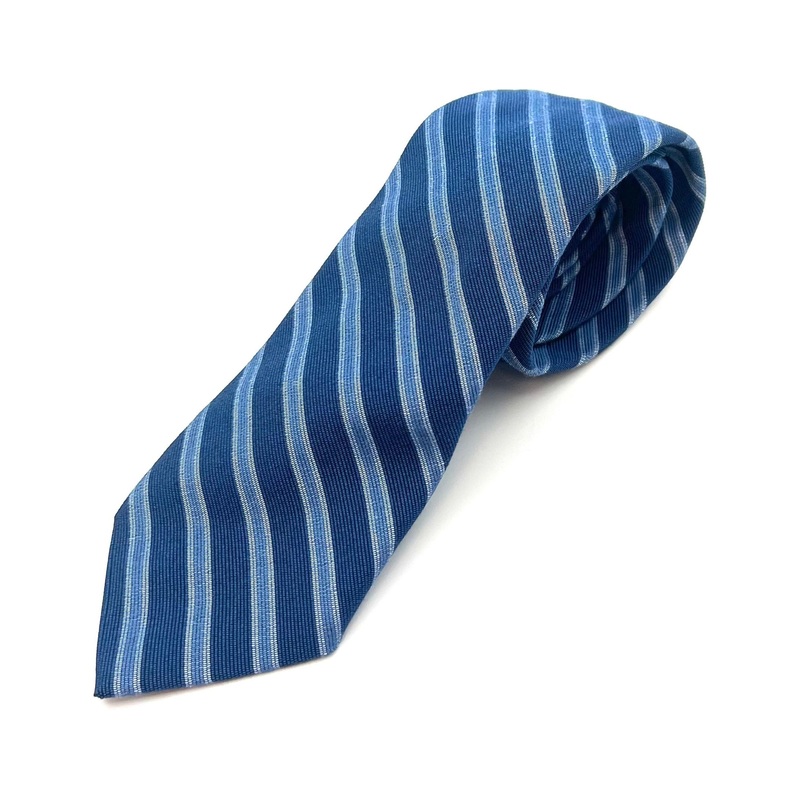 MENS Navy Tie With Sky Blue Stripes
