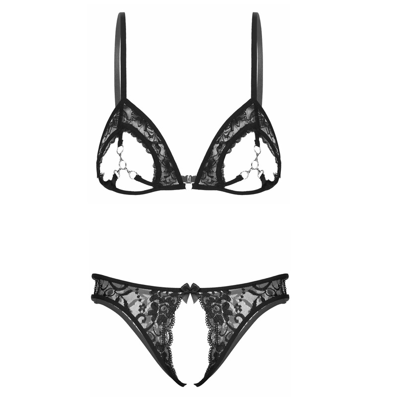 Peekaboo Bra Panty Set S Black