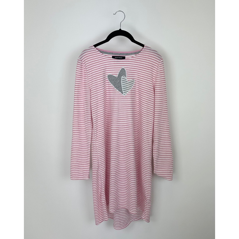 Pink Striped Grey Heart Nightgown – Small