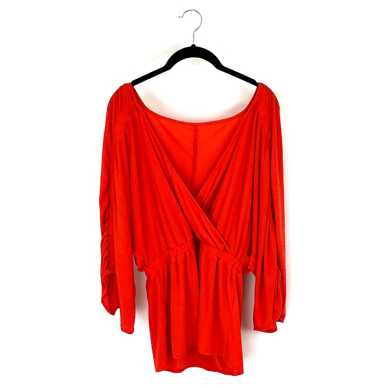 Red Cropped Sleeve Blouse – Size 14