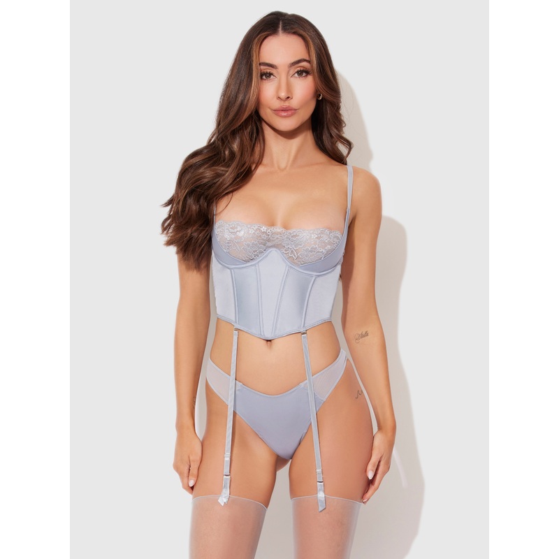Serenity Lace & Satin Underwire Unlined Bustier Stone Blue S