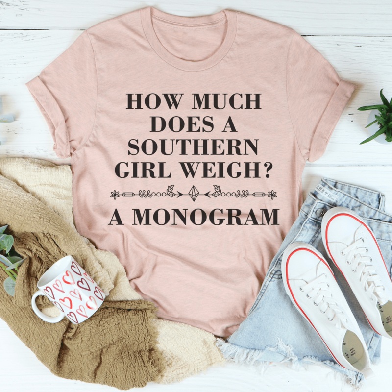 Southern Girl Monogram Tee Heather Prism Peach S