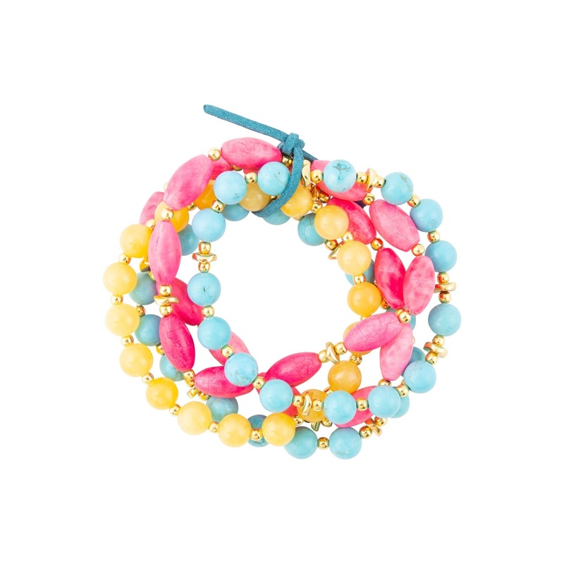 St. Augustine Pink Agate & Turquoise Stack Bracelet